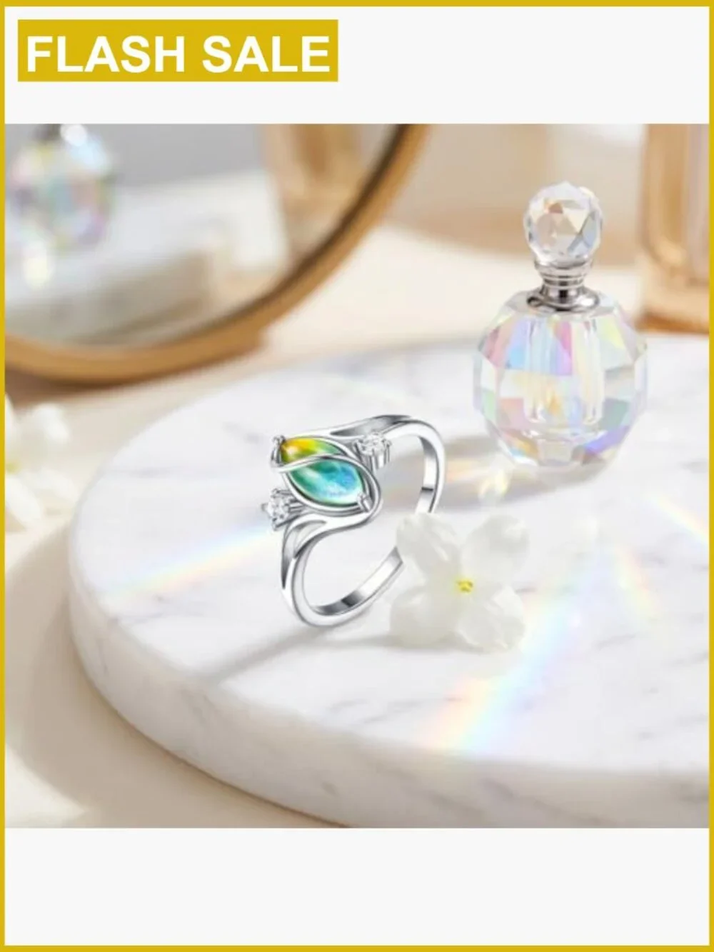 Silver-Plated Bypass Mood Ring with CZ Accents - Size 7